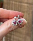 Estate 18k White Gold Ruby & Diamond Earrings