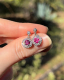 Estate 18k White Gold Ruby & Diamond Earrings