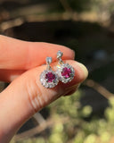 Estate 18k White Gold Ruby & Diamond Earrings