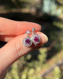 Estate 18k White Gold Ruby & Diamond Earrings