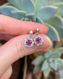 Estate 18k White Gold Ruby & Diamond Earrings