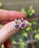 Estate 18k White Gold Ruby & Diamond Earrings