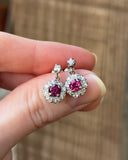Estate 18k White Gold Ruby & Diamond Earrings